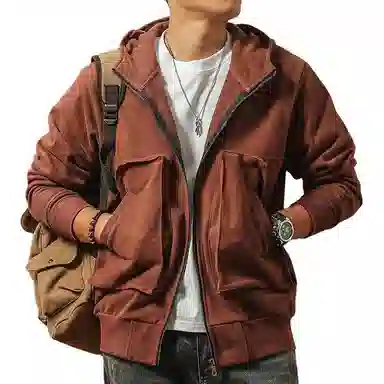 季言 纯色休闲重磅卫衣 男款 砖红色