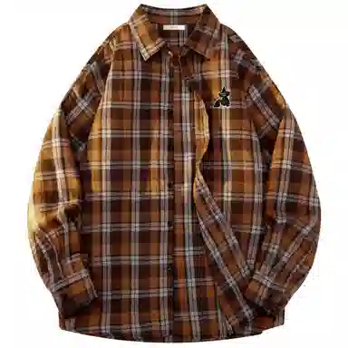 稻草人 美式复古嘻哈街头翻领落肩宽松休闲纽扣长袖多彩格纹衬衫 男女同款