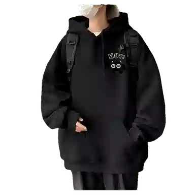 北极绒 连帽纯棉落肩套头美式字母卡通印花简约潮牌宽松卫衣 男