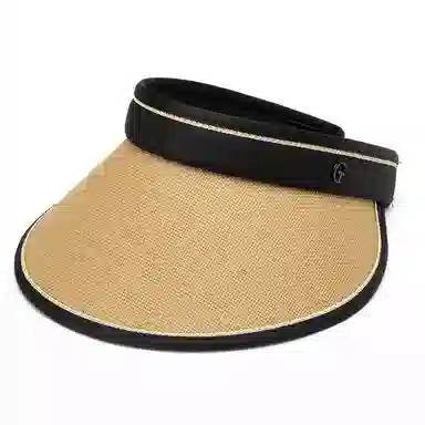 上海故事 空顶遮阳帽大帽檐草帽户外全脸防护显脸小黑胶草编太阳帽可折叠帽子 聚酯纤维 防晒帽 女款