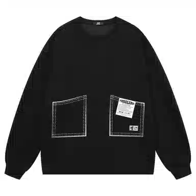 三体 符号系列 创意假口袋美式复古趣味字母印花简约休闲宽松圆领套头百搭长袖保暖学生多巴胺高街潮牌重磅卫衣 男女同款