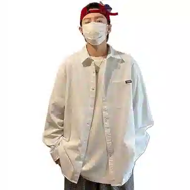 玉儿恋 纯色翻领百搭休闲宽松日系薄款长袖衬衫 男款