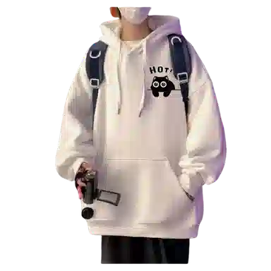 北极绒 连帽纯棉落肩套头美式字母卡通印花简约潮牌宽松卫衣 男