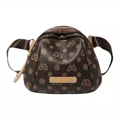 老人头 时尚简约小众印花 合成革 单肩斜挎包 女款 咖色