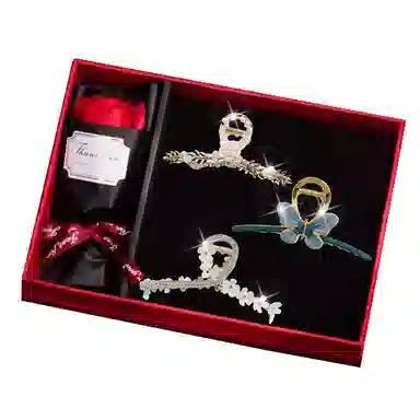 缔晶 浪漫森系时尚蝴蝶玫瑰鲨鱼夹套装 优雅气质通勤造型 合金 发夹 女款