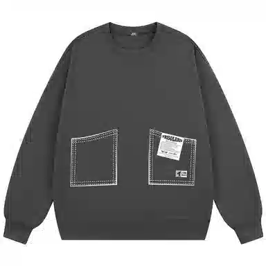 三体 符号系列 创意假口袋美式复古趣味字母印花简约休闲宽松圆领套头百搭长袖保暖学生多巴胺高街潮牌重磅卫衣 男女同款