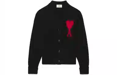 AMIPARIS FW22 Love Heart Logo Wool Cardigan Black