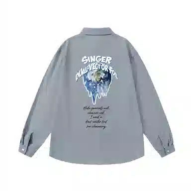 三体 二维化系列 复古美式简约字母印花基础款百搭翻领开衫休闲高街潮牌宽松学生多巴胺学院风日常透气薄款长袖衬衫 男女同款