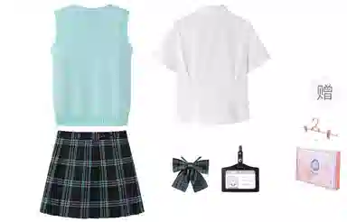 东鲸岁时记 针织衫马甲短袖上衣时尚百搭短裙制服 女款 水蓝色毛衣+霓虹少女  买赠衬衫+平角+挂牌