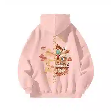 玉儿恋 国潮设计舞狮加绒厚款字母印花连帽落肩百搭宽松卫衣 男女同款