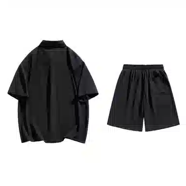 大卫贝肯 美式复古简约纯色宽松透气高级感痞帅垂感短袖上衣休闲字母休闲短裤衬衫套装 男女同款