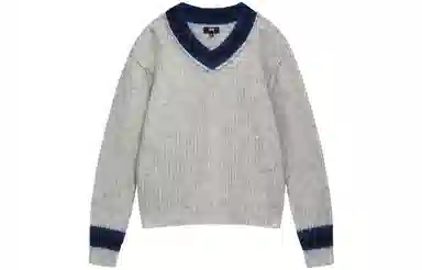 Stussy FW22 V-Neck Pullover Wool Sweater Gray