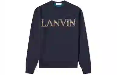 Lanvin Logo Crewneck Wool Sweater Blue