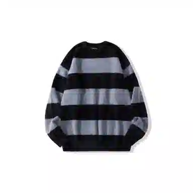 我是大卫 撞色条纹圆领套头宽松拼色基础款韩版针织衫 男女同款