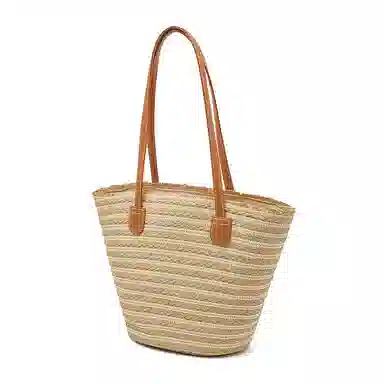 老人头 度假慵懒风时尚休闲百搭编织 织物 单肩包 女款 黑色/米色