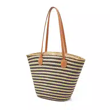 老人头 度假慵懒风时尚休闲百搭编织 织物 单肩包 女款 黑色/米色