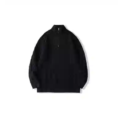 我是大卫 提花慵懒风菱格条纹半开襟立领半拉链针织衫 男女同款