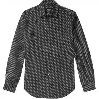 阿玛尼 印花棉质尖领衬衫 男款 海军蓝