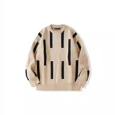 我是大卫 撞色拼接韩版几何图案百搭圆领套头针织衫 男款