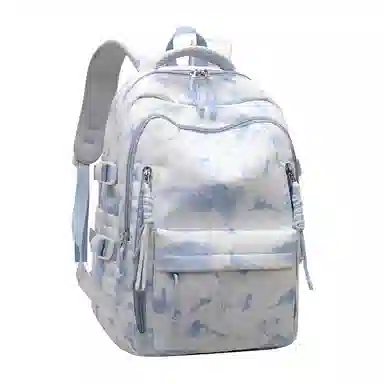 單倉 新中式国风水墨画书包初高中学生小众轻便百搭 尼龙 背包双肩包 男女同款情侣款 黑色/酒红色/绿色/天蓝色/粉色