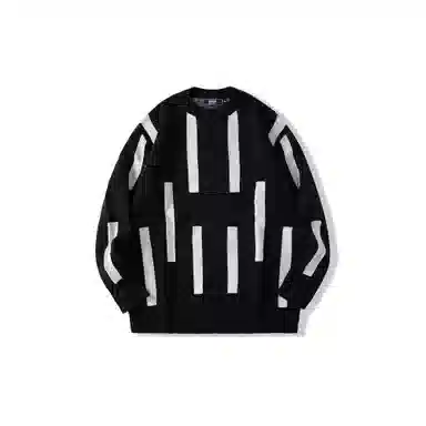 我是大卫 撞色拼接韩版几何图案百搭圆领套头针织衫 男款