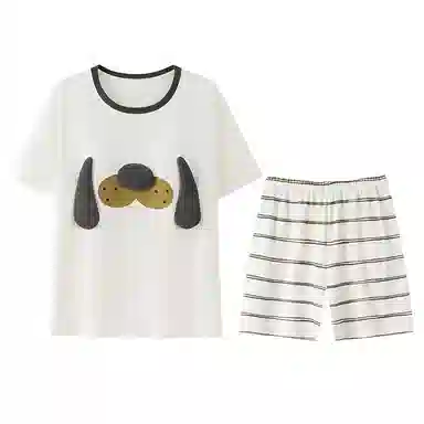 兰缪 纯棉短袖短裤带胸垫甜美学生网红风家居服睡衣套装 女款