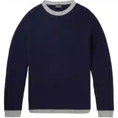 阿玛尼 直筒长袖圆领针织衫 男款 蓝色