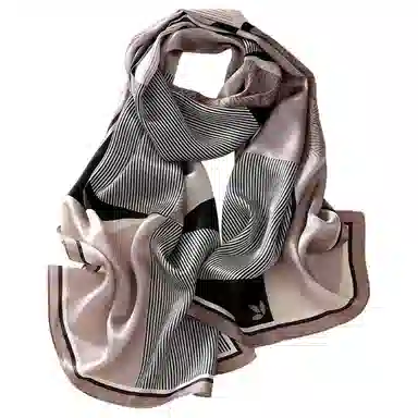 红豆 真丝素绉缎长巾 轻盈通透柔软围巾 经典花型设计 简约大方 桑蚕丝 丝巾 女款