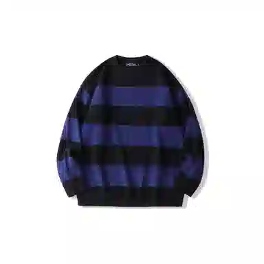 我是大卫 撞色不规则拼接宽松横条条纹落肩套头针织衫 男女同款