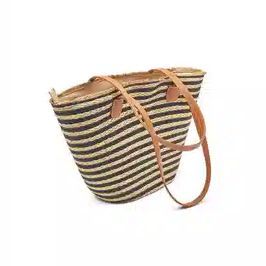 老人头 度假慵懒风时尚休闲百搭编织 织物 单肩包 女款 黑色/米色