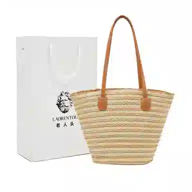 老人头 度假慵懒风时尚休闲百搭编织 织物 单肩包 女款 黑色/米色