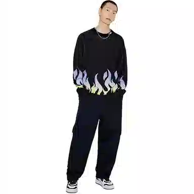 中国李宁 火焰套头宽松长袖针织衫 男女同款 黑色