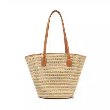 老人头 度假慵懒风时尚休闲百搭编织 织物 单肩包 女款 黑色/米色