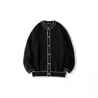 我是大卫 撞色复古不规则休闲单排扣开衫宽松针织衫 男女同款