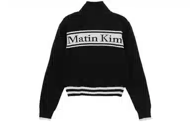 MATIN KIM Letter Zip Pocket Knit Sweater Black