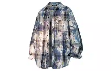 王者荣耀 鲁班七号星空梦想款 美式复古简约撞色字母刺绣口袋多彩斑驳格纹轻薄透气宽松小衫休闲高级感翻领长袖衬衫 男女同款