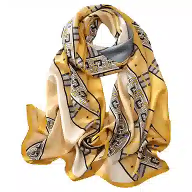 红豆 真丝素绉缎长巾 轻盈通透柔软围巾 经典花型设计 简约大方 桑蚕丝 丝巾 女款