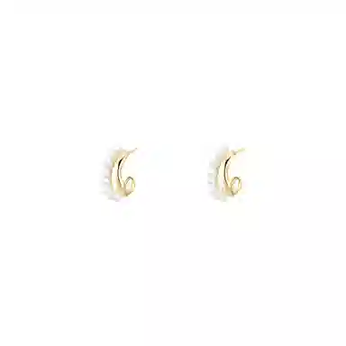 芒果饰品 双层金属轻奢小众设计感高级 铜 珍珠 耳环 女款