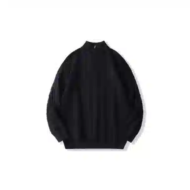 我是大卫 提花慵懒风基础款半开襟落肩高领长袖针织衫 男女同款