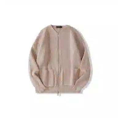 我是大卫 纯色休闲圆领拉链开衫针织衫 男女同款