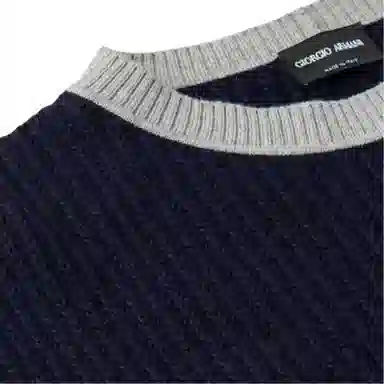 阿玛尼 直筒长袖圆领针织衫 男款 蓝色