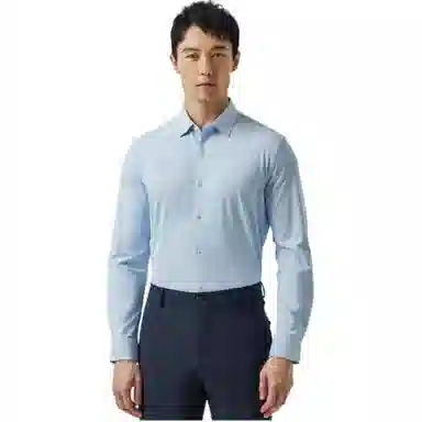 迪柯尼 纯色亲肤时尚长袖衬衫 男款 蓝格