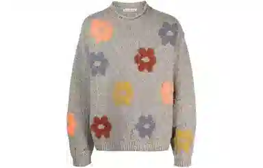 Acne Studios Floral Embroidered Crewneck Sweater Gray