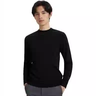 才子 纯色休闲修身针织衫 男款 黑色