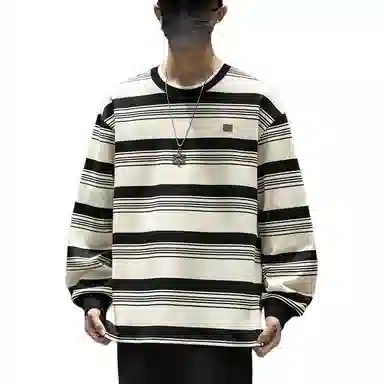 WOOD SOON Striped Loose Fit Long Sleeve Sweatshirt