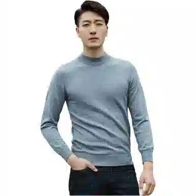 才子 含绵羊毛纯色圆领长袖针织衫 男款