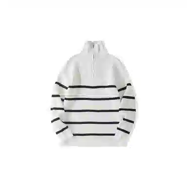 我是大卫 条纹翻领半拉链装饰休闲套头长袖针织衫 男女同款