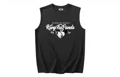 功夫熊猫 无性别主义嘻哈街头卡通字母印花宽松百搭舒适透气坎肩学院风纯棉无袖背心 男女同款