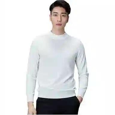 才子 含绵羊毛纯色圆领长袖针织衫 男款