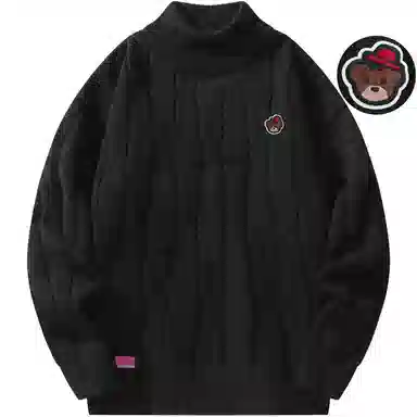 帕丁顿熊 基础款可拆卸小熊胸针纯色休闲百搭打底中高领麻花宽松毛衣保暖加厚针织衫 男女同款